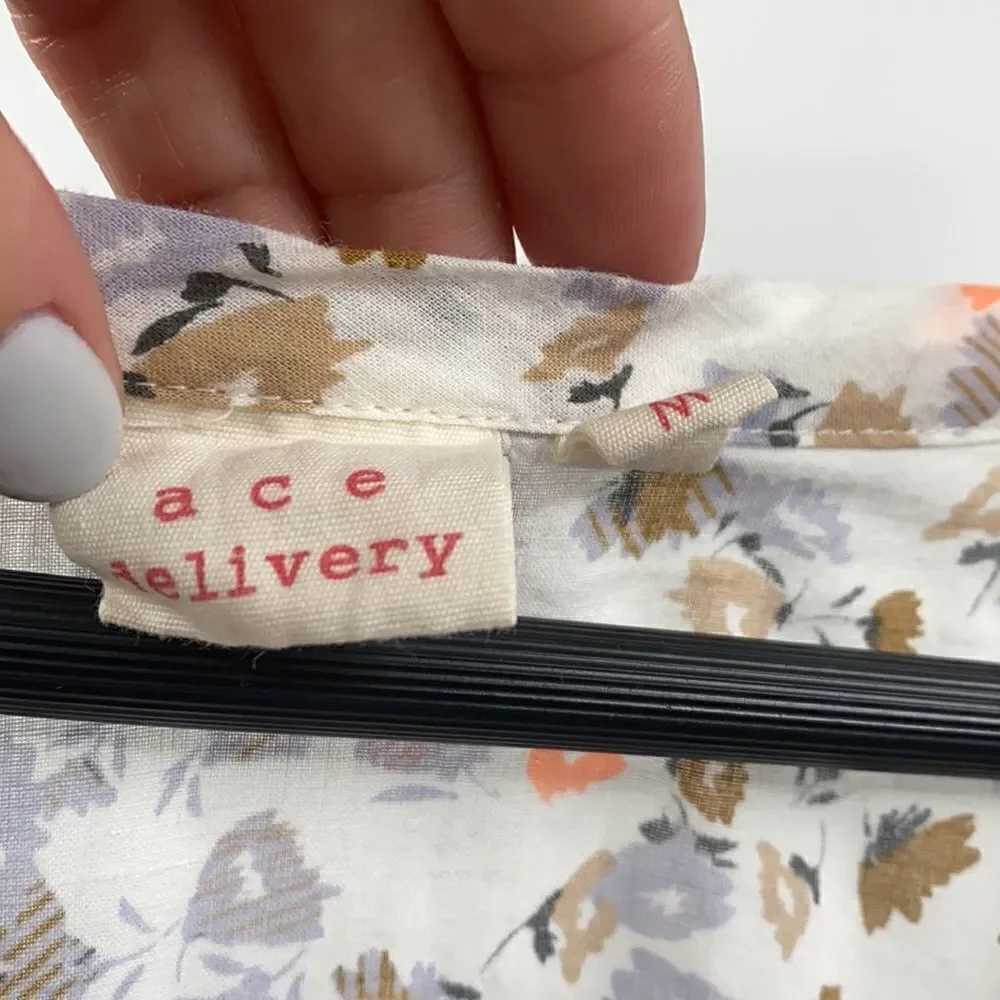 Women’s Cotton Floral Medium Top Ace Delivery Brand Long Sleeve Blouse - Picture 7 of 9